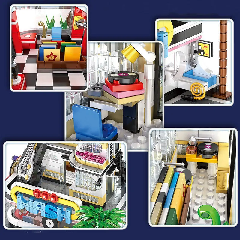 

IN STOCK 2168 PCS 16002 Creative Streetview Series The Car Wash Shop Model Blocks Bricks Diy Toys Gift Kids Christmas Children