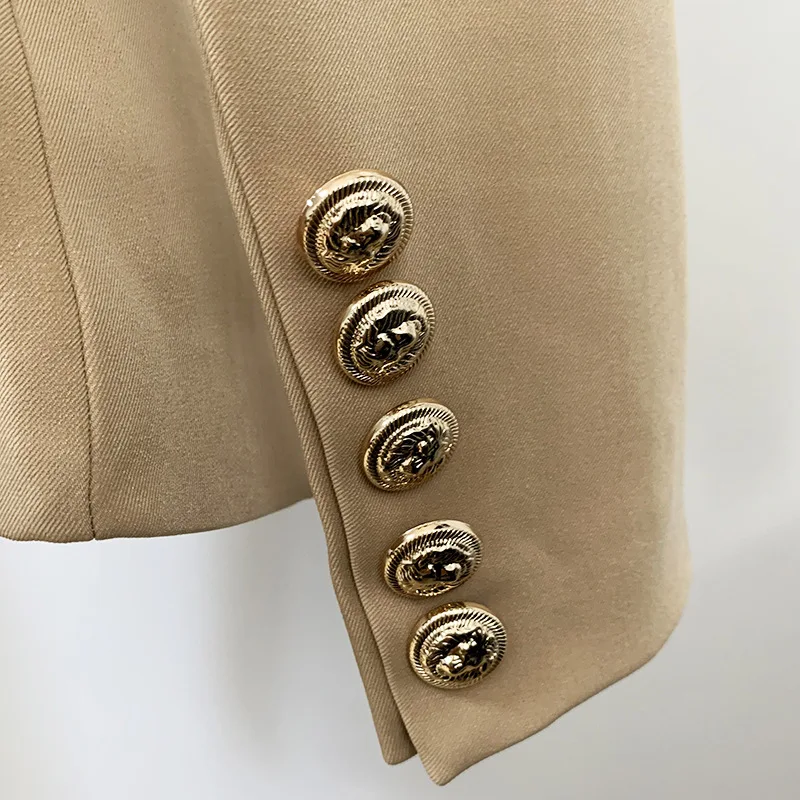 

Elegant Suit Women Double-Breasted Metal Buckle Slim Jacket 2021 Spring/Autumn Long Sleeve Office Lady Simple Coat Khaki