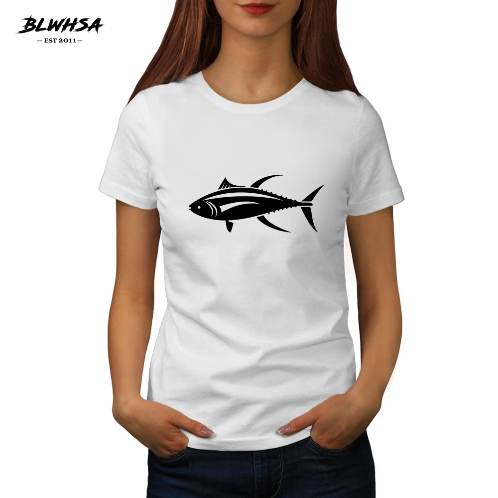 

BLWHSA New Tuna Printing T Shirt Women Fashion Summer Short Sleeve Funny T-Shirt Tuna Animal Printed Brand Women Shirts