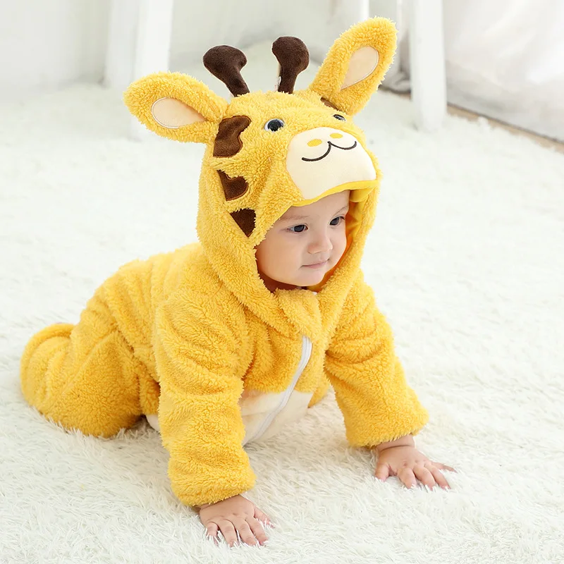 Baby Jumpsuit Kigurumi Bodysuits Fox Giraffe Bear Pajamas Cotton Boy Girls Animal Costume Cartoon Flannel Toddler Rompers 0-2Y | Детская