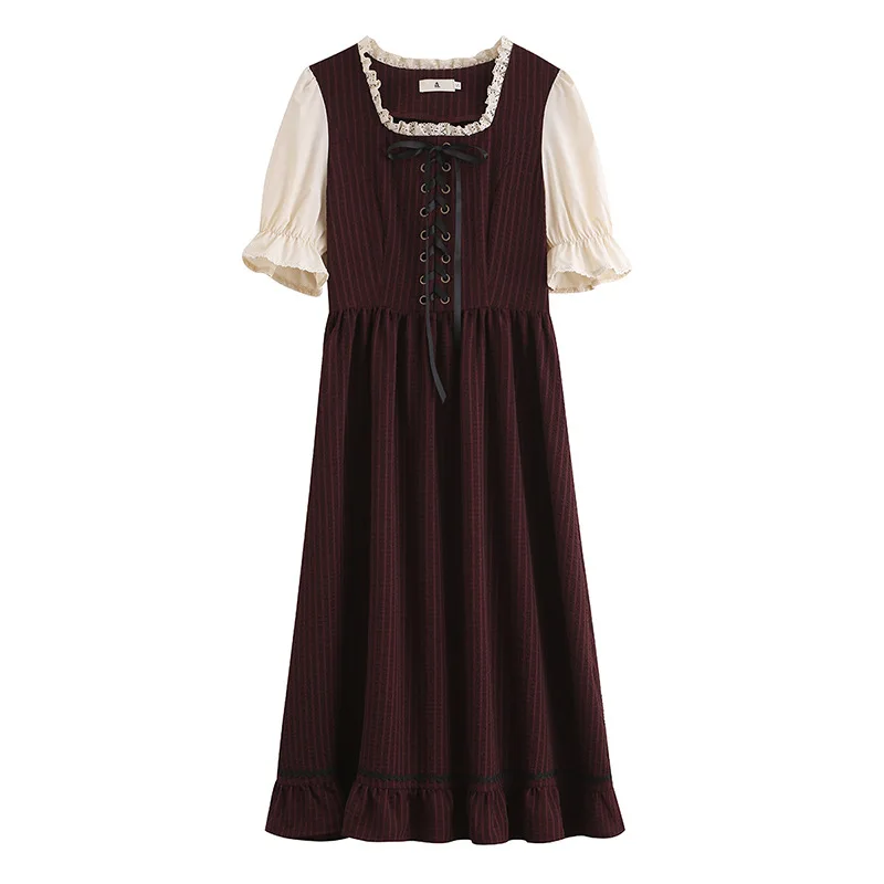 

Temperament Short Sleeve Vintage Dresses Women French Style Elegant Vestido Feminino Preppy Style Sweet Fresh One Piece 2021