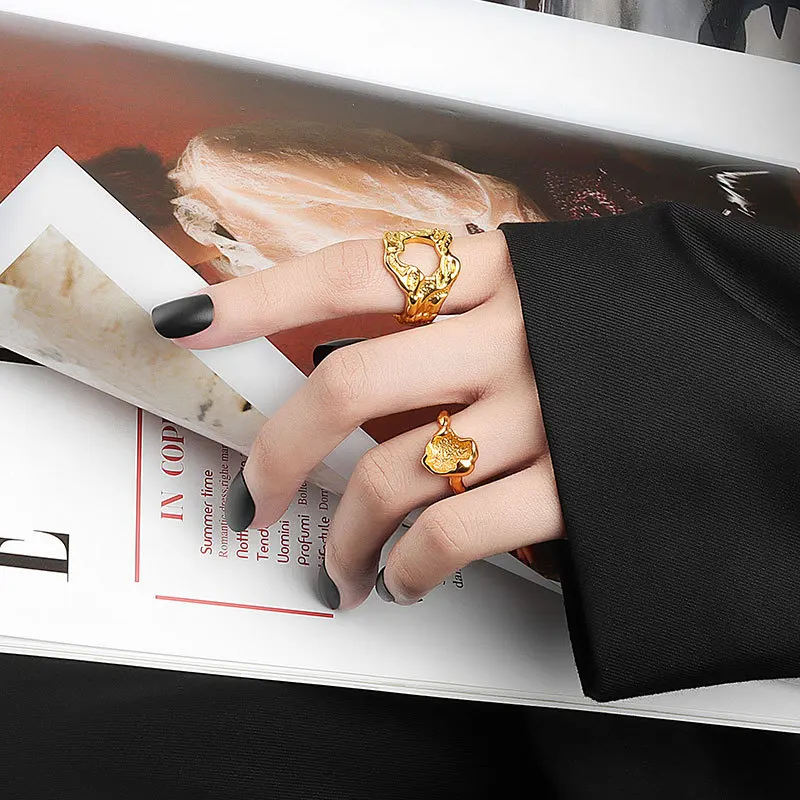 

CARERJEW 925 Sterling Silver New Simple Design Leaf Rings Retro Distressed Opening Handmade Ring Fashion Fine Jewelry Unisex