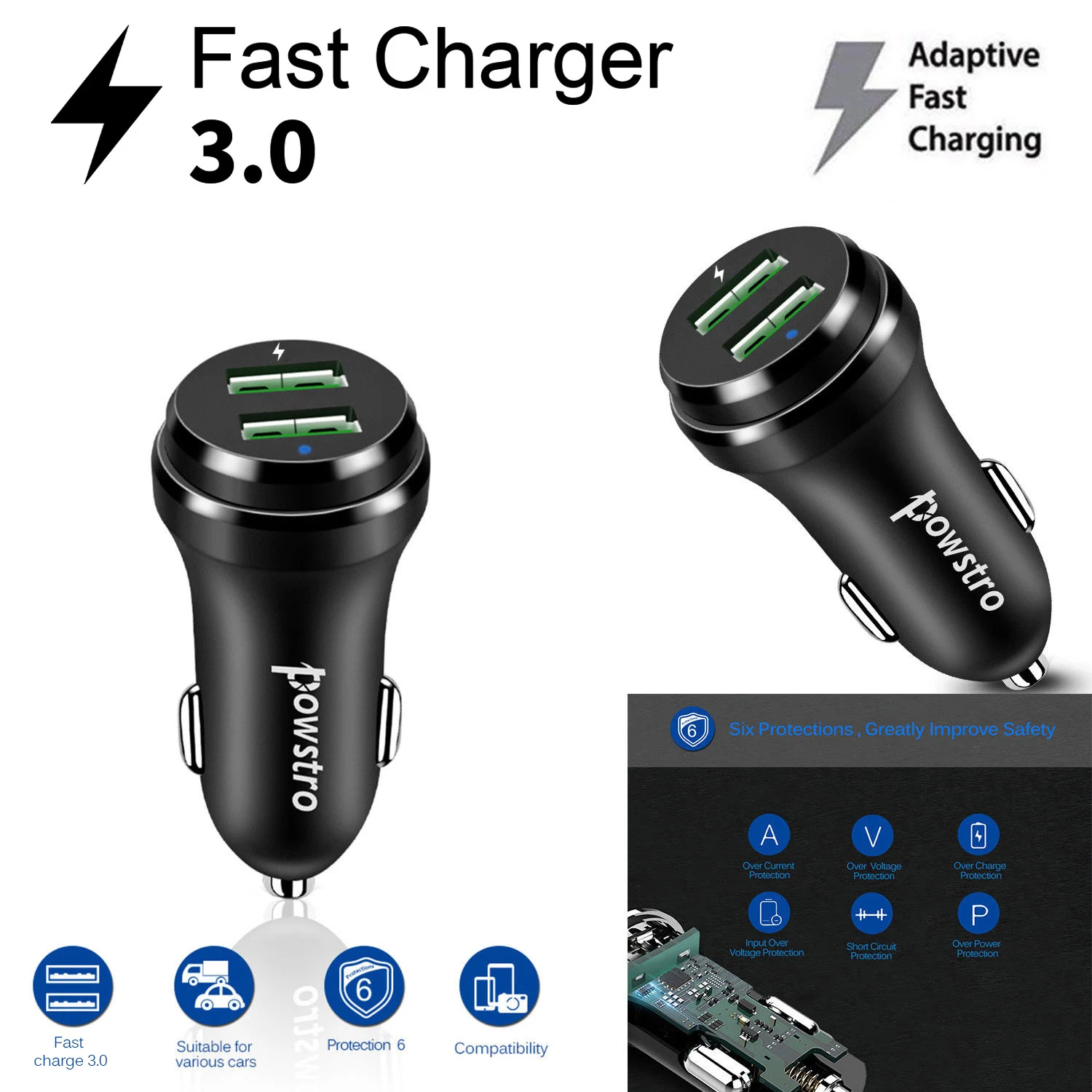 

Car Charger Quick Charge 3.0 2.0 36W Mobile Phone Dual USB Phone Adapter for S8 S7 Xiaomi HTC cell phone Durable New