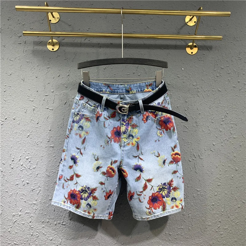 

Woman Jeans High Waist Slim Loose Harem Pants Korean Style Vintage Floral Printed Casual Female Long Denim Trousers 2020 Fashion