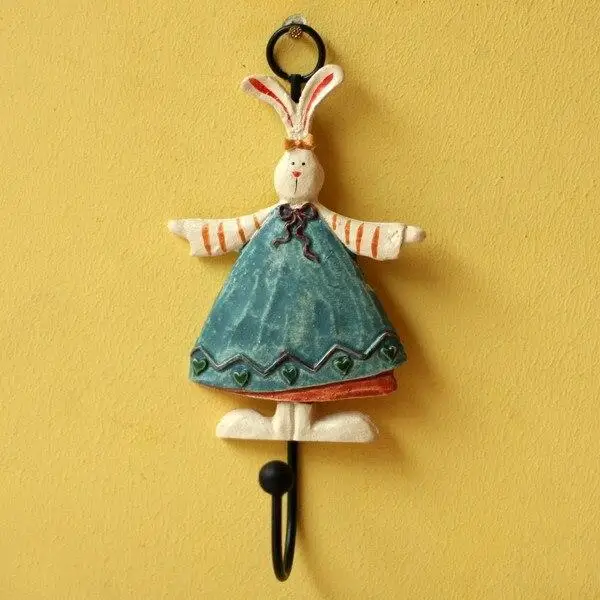 

1 Pc Lovely Rabbit Resin Coat Hook Iron Hook Rural Style Resin Deocation Home Decoration Color Randomly