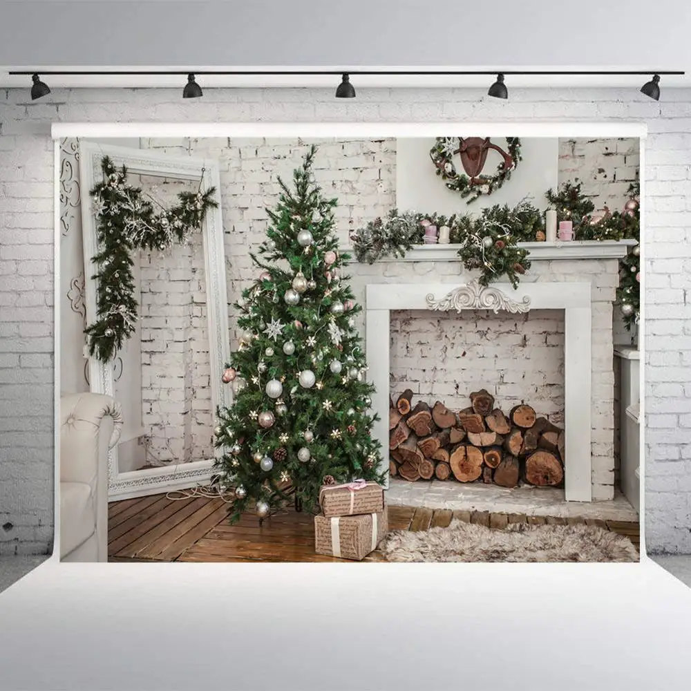 Рождественские елки праздничные фотографии фоны деревянный пол камин теплый