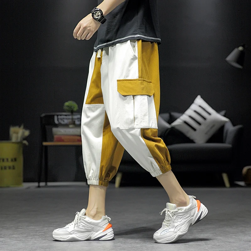 Брюки султанки мужские укороченные повседневные штаны много карманов брюки в