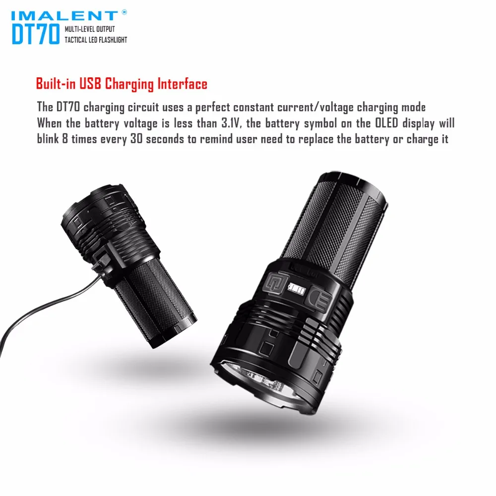 IMALENT DT70 перезаряжаемый фонарик 4 CREE XHP70 светодиодный дальность света 700 м уличный
