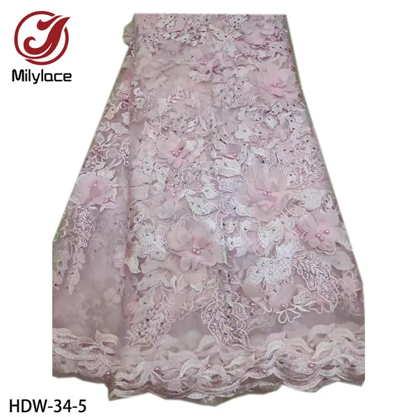 color 5 Milylace 3D цветок, французское кружево ткань розовый цвет вышитая кружевная тюль ткани с бисером и камнями для свадебных платьев HDW-34 - Цвет: color 5