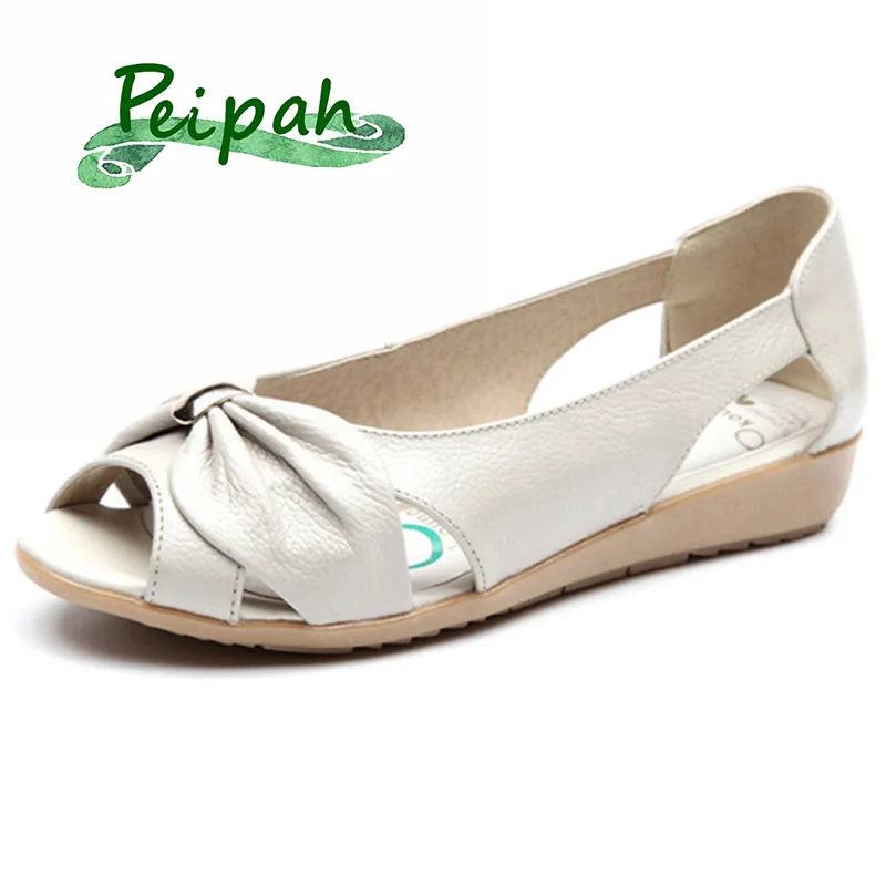 

Женские босоножки PEIPAH, из натуральной кожи, на плоской подошве, летние винтажные однотонные Босоножки с открытым носком