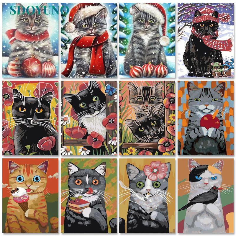 

SDOYUNO Oil Painting By Numbers Cats 60x75cm Paint By Numbers On Canvas Animals Watercolor Home Decor Unique Gift