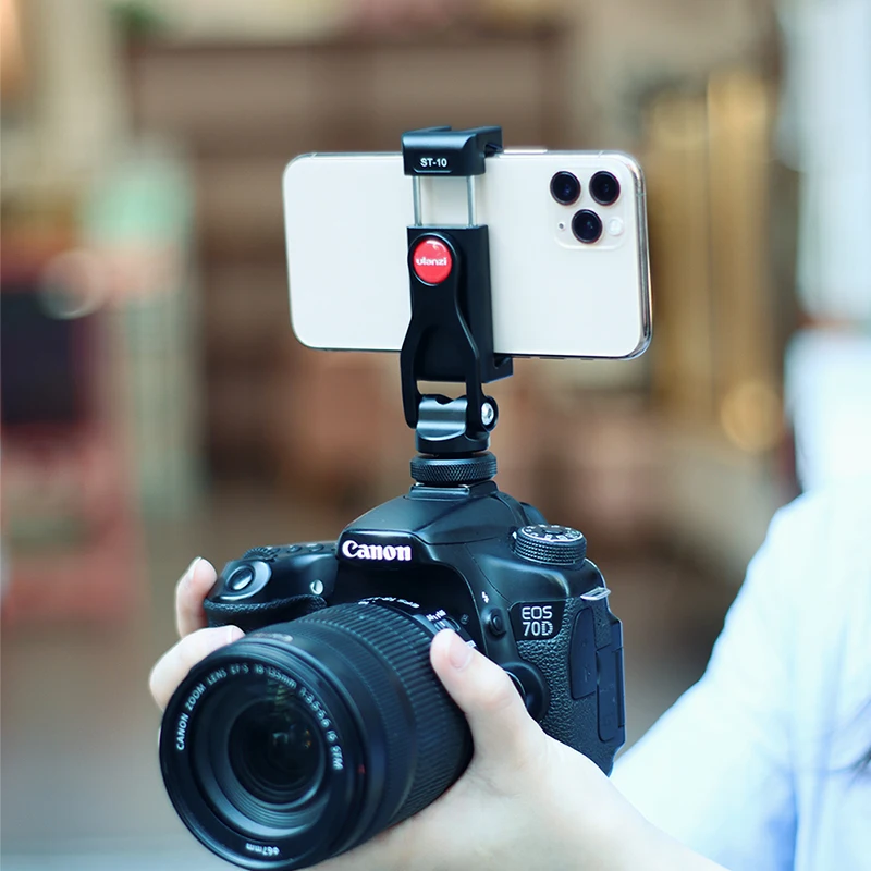 

Ulanzi ST-10 Dual Cold Shoe Phone Tripod Mount 360 Rotation Adjustable Vlog Camera DSLR Mount LED Light Microphone Stand