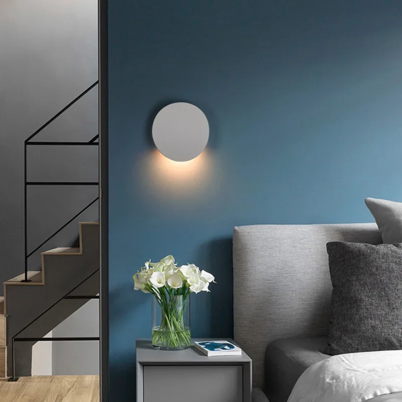 

Modern Simple Round Wall Lamp 7W LED Indoor Outdoor Porch Stair Bedroom Background Nordic Home Decoration Wall Light Black White