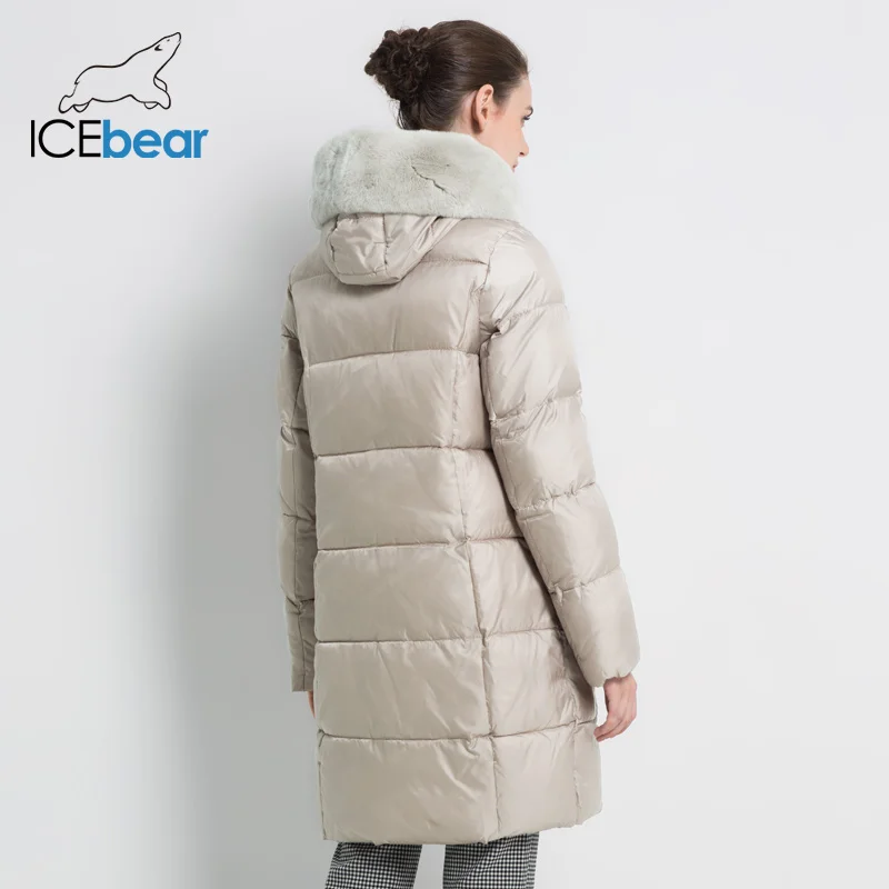 ICEbear 2019 Новая зимняя женская куртка со смъемном меховом ворот из натурального