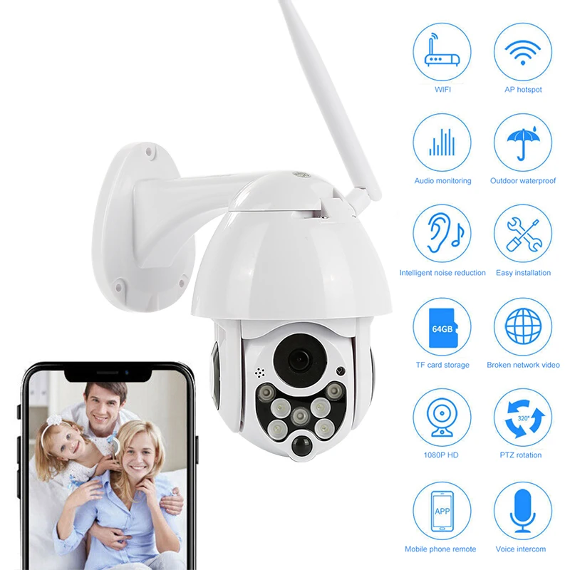 

7LED PTZ 1080P Mini WIFI Outdoor Dome Home Security IP Camera Wireless HD 2MP CCTV Onvif Waterproof Night Vision With TF Card