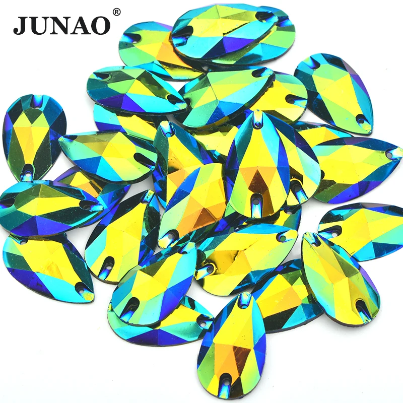 JUNAO, 17*28 мм, шитые большие хрустальные стразы AB, аппликация из смолы, стразы с плоской задней частью, камни для рукоделия