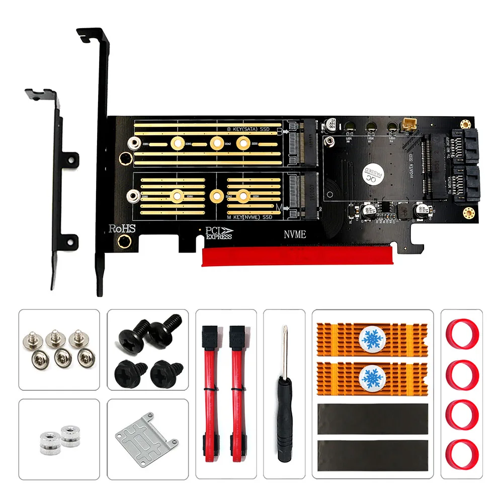 

Адаптер SSD 3 в 1, PCI-E от 3,0 до M.2 MVME B/M Key MSATA