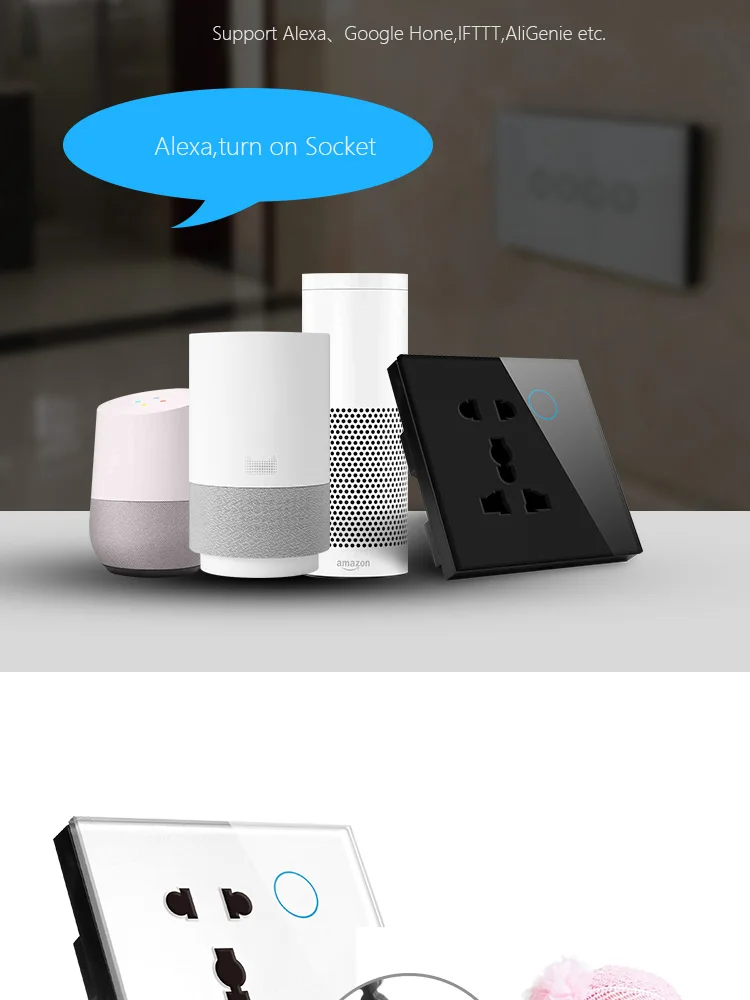 ASEER 5 контактный разъем wifi UK 86*86*38 мм, Черный Кристалл Закаленное стекло панель wifi розетка, совместимый google, alexa умная настенная розетка