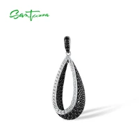 santuzza pure 925 sterling silver pendant for women sparkling black spinel white cz drop shape pendant fashion fine jewelry