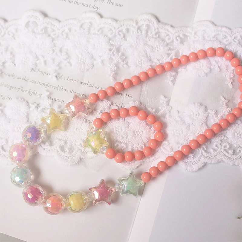 Набор детских ювелирных украшений ожерелье браслеты разноцветные радужные