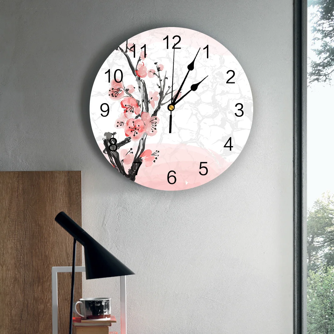 Настенные часы из ПВХ с изображением розовой вишни цветочным принтом