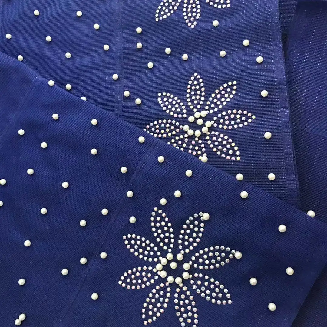 Новый дизайн модная нигерийская вышивка Aso Oke Gele с бусинами камнями