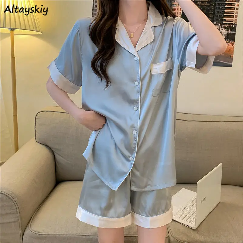 

Women Patchwork Pajama Sets Summer Breathable Gentle Sleepwear Teenagers Cozy Female Lounge Home Leisure Slender Hipster Popular