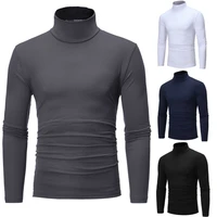 winter autumn men thermal cotton turtle neck pullover basic tee stretch crew neck high quality t shirt