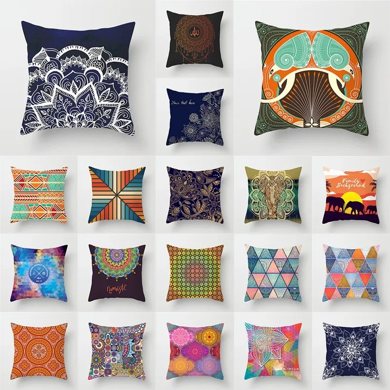 

Colorful Geometric Cushion Cover Abstract Polyester Throw Pillows Stripe Grid Flower Pattern Sofa Home Decorative Pillowcase