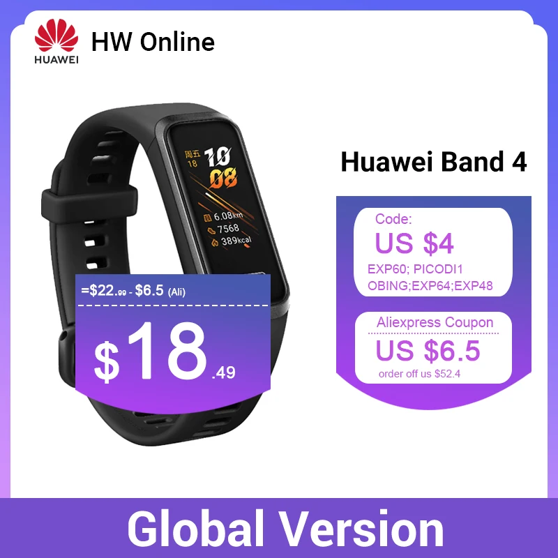 Смарт часы Huawei Band 4 глобальная версия умные с музыкальным контролем пульсометром