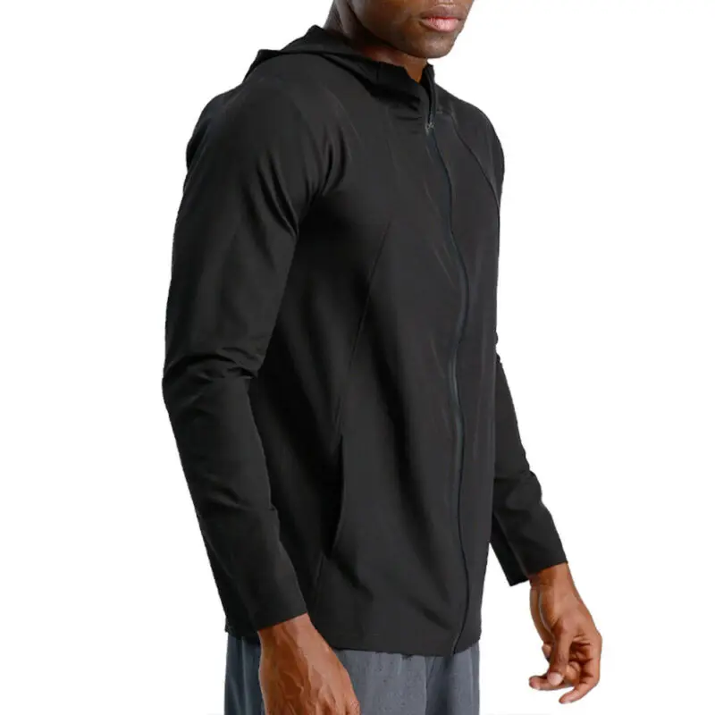 

Mens Slim Fit Sport Gym Tops Black Shirts Men Outdoor Runing Zip Up Quick Dry Windbreaker Sports Coat