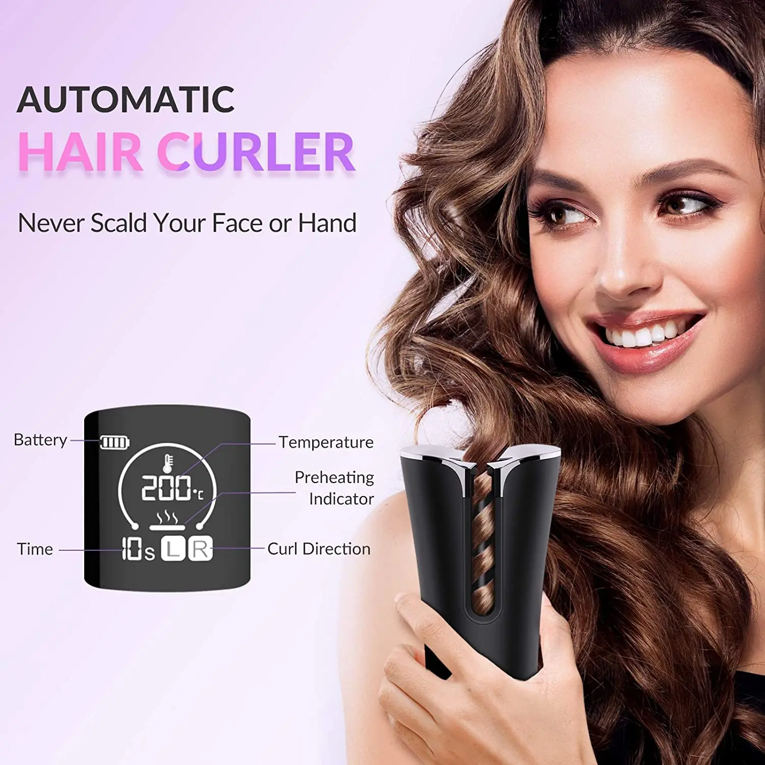 Automatic Curling Iron Cordless Hair Curler Auto Rotating Ceramic Rechargeable USB Waver Tongs Wand | Красота и здоровье