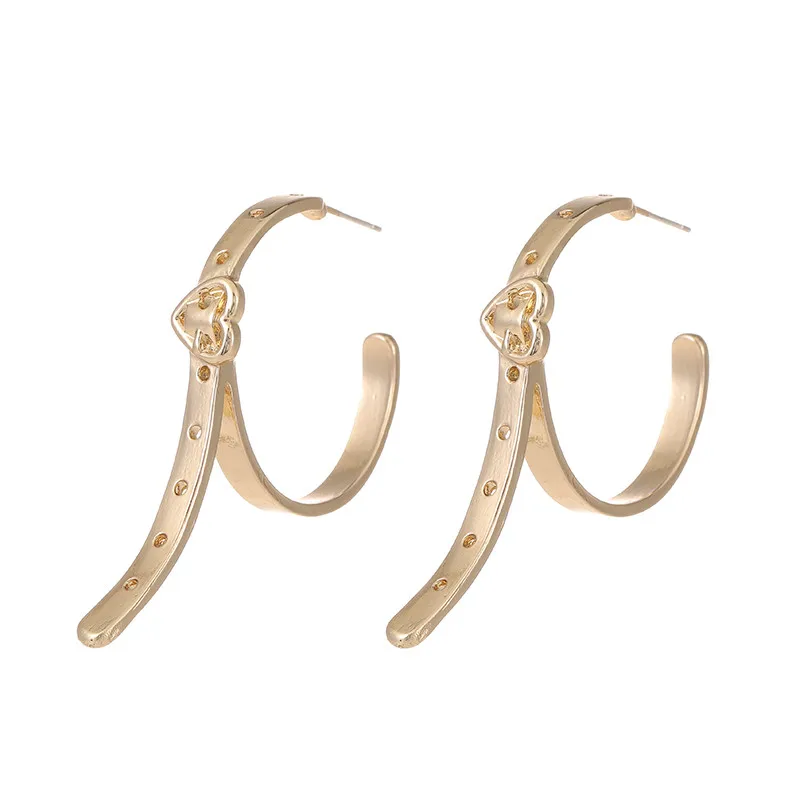 

XIALUOKE S925 Needle Punk Metal Belt Buckle Heart Stud Earrings For Women New Fashion Bohemia C Earring Jewelry Accessories R868