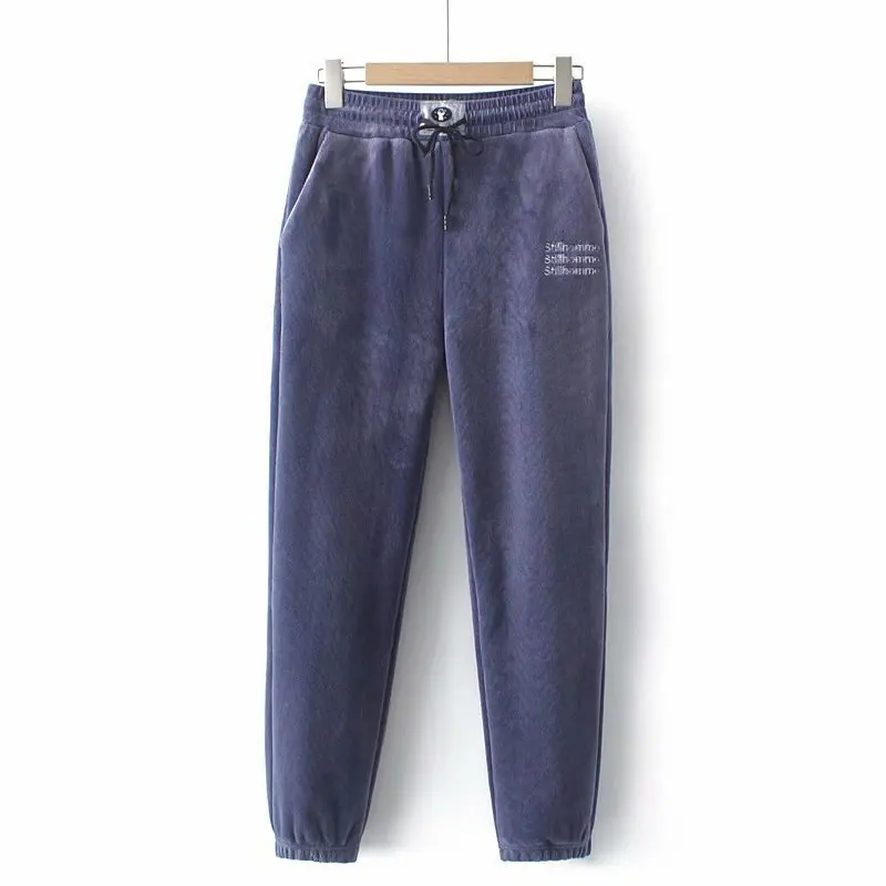 

Женские брюки, одежда больших размеров, новинка зимы 2021, модные толстые эластичные спортивные брюки с бархатной подкладкой и вышивкой