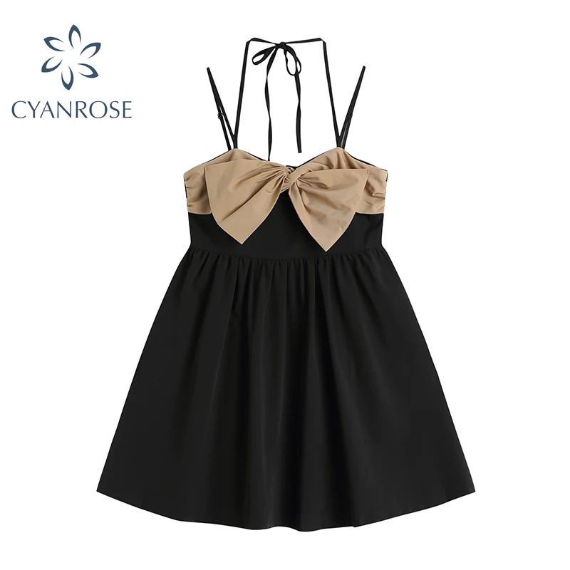 Женское платье с бантом без рукавов летнее тонкое открытой спиной и высокой