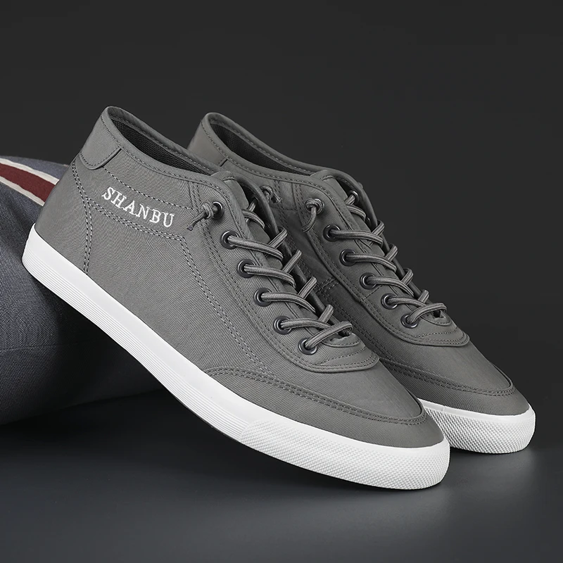 

Men's Canvas Shoes Fashion Canvas Fabric MiD-Top Shoes Outdoor Breathable Classic Casual Shoes British Men Lace-Up Shoes