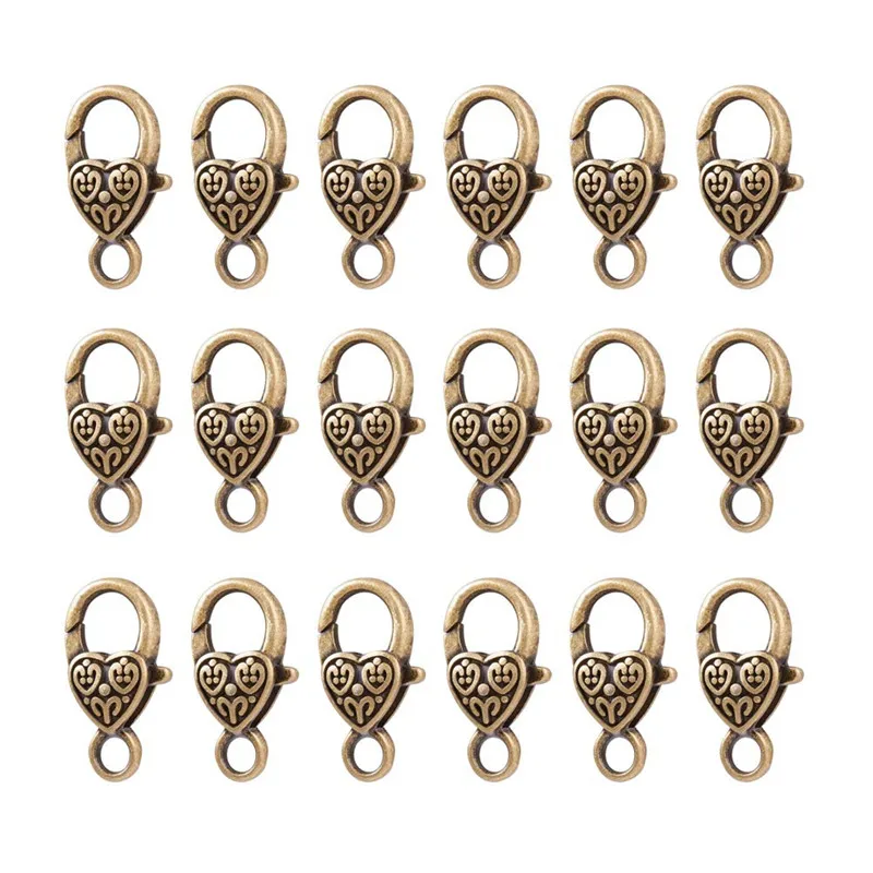 Antique Bronze 50 шт. в тибетском стиле с застежкой в форме сердца и лобстера, античная бронза, серебро, золото, для рукоделия, ювелирные аксессуары, рукоделие, 25,5x14x6 мм - Цвет: Antique Bronze