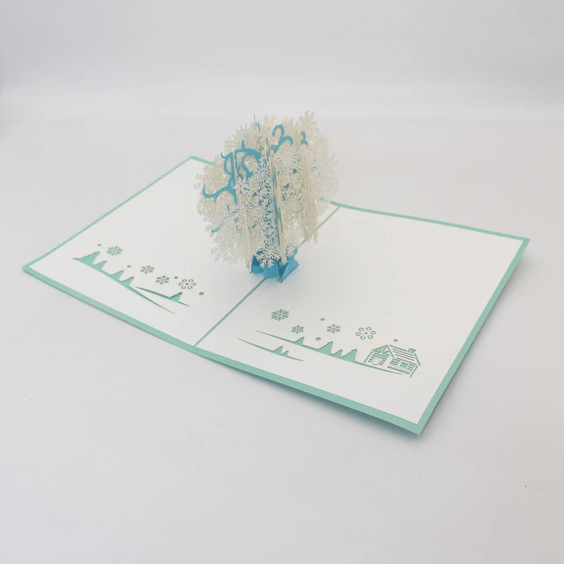 3D Handmade Merry Christmas Sky Blue White Snowflake Tree Paper Greeting Cards PostCard New Year Kids Friend Bussiness Gift | Дом и сад