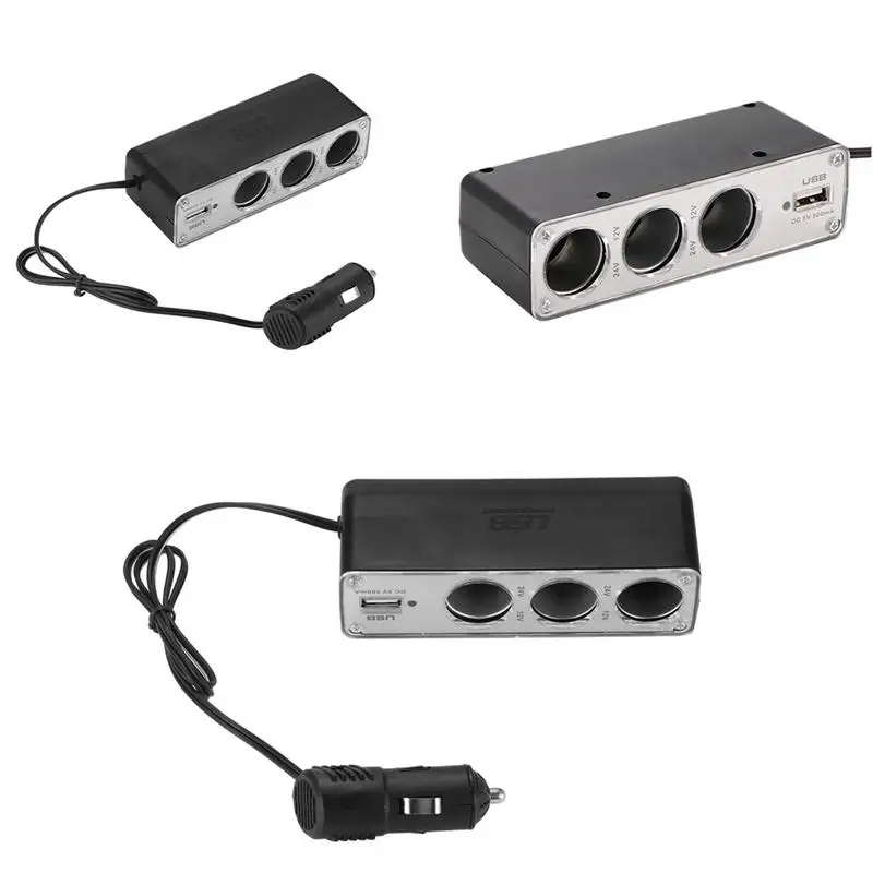 1 к 3 автомобильный разветвитель розетки прикуривателя универсальное зарядное устройство USB адаптер множественных интерфейсов быстрая зарядка включена.