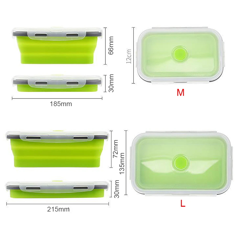 

4pcs/set Collapsible Portable Lunchbox Dinnerware Silicone Folding Bento Lunch Box Meal Food Container For Kitchen