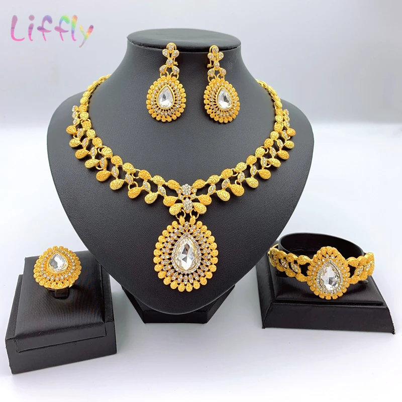 Новый роскошный комплект ювелирных изделий Стразы из Дубая нигерийский для