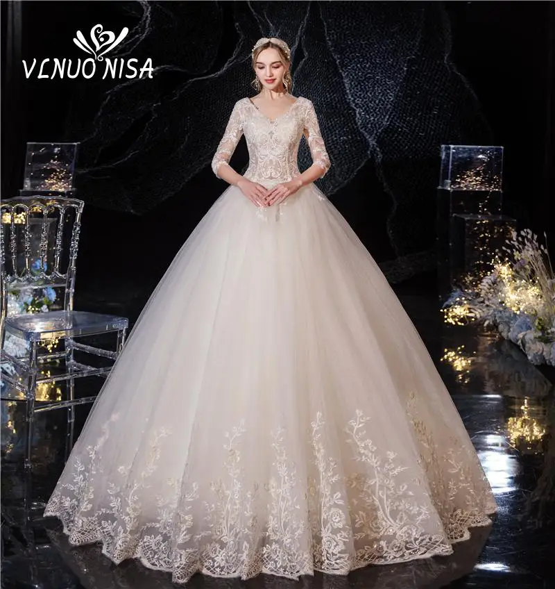 Женское кружевное свадебное платье элегантное винтажное с V-образным вырезом и