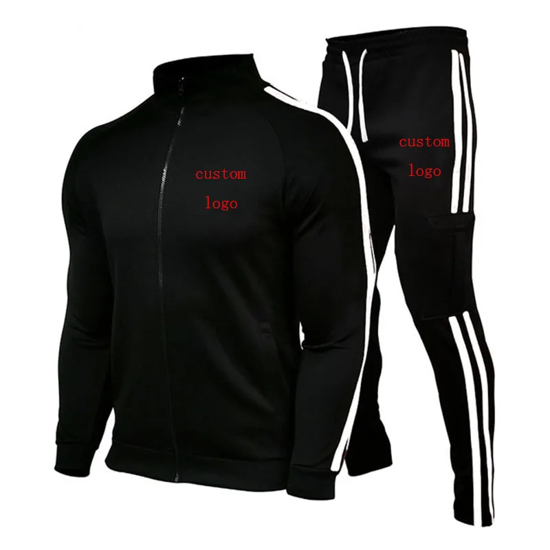 

New Men's Spring Autumn Casual Sports Suit Sweatshirt Zipper Jacket + Pants High Quality Cotton Brand Sportswear custom logo