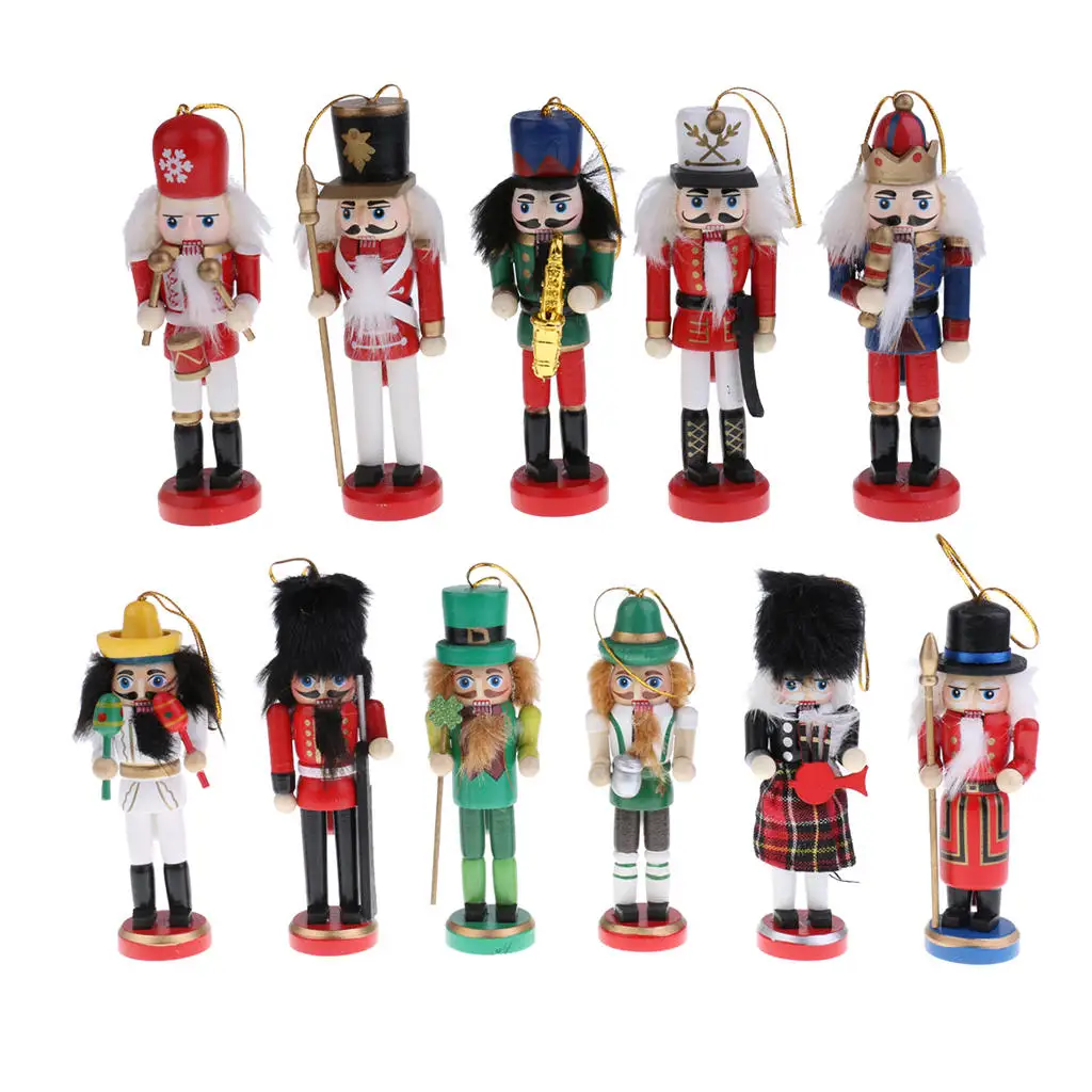 

11PCS Wooden Hanging Nutcracker Soldier 12cm Christmas Tree Xmas Decor Gifts