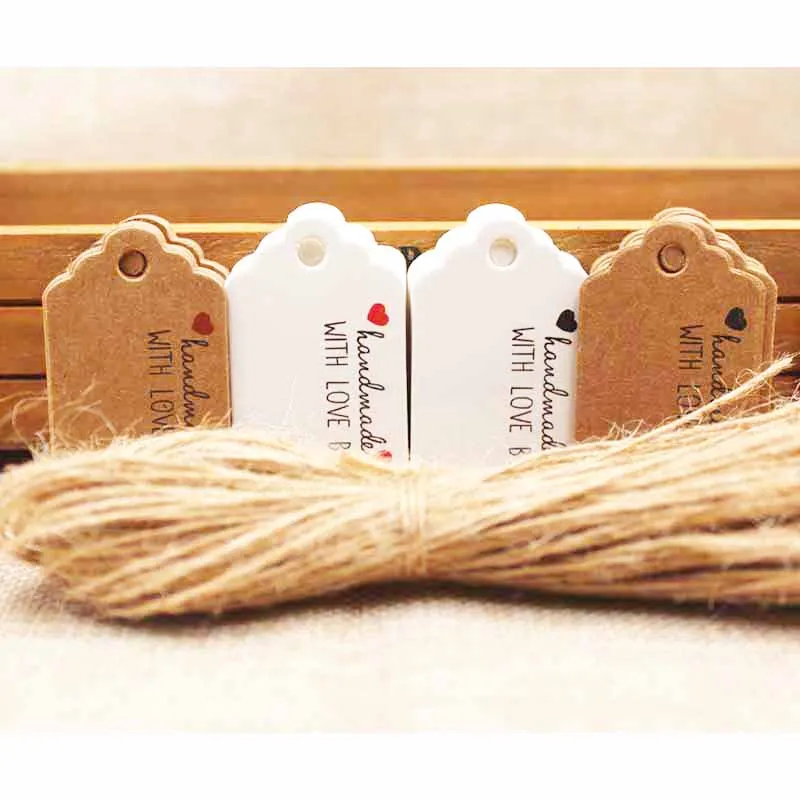 

5*3 см крафт/белый DIy ручной ярлык с красным сердцем Подарочная бирка спасибо бумажные конфеты/Свадебные сувениры этикетка 50 шт + 50 струн