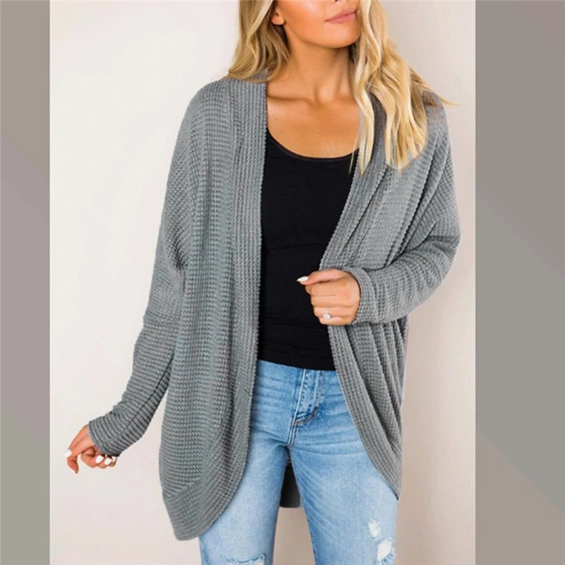 Осенняя Женская куртка пальто однотонный вязаный кардиган с длинным рукавом