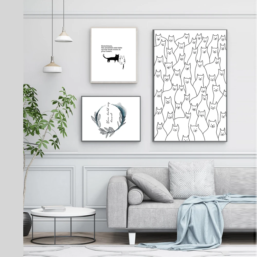 Скандинавский мультфильм абстрактная линия белые кошки Рисование картина