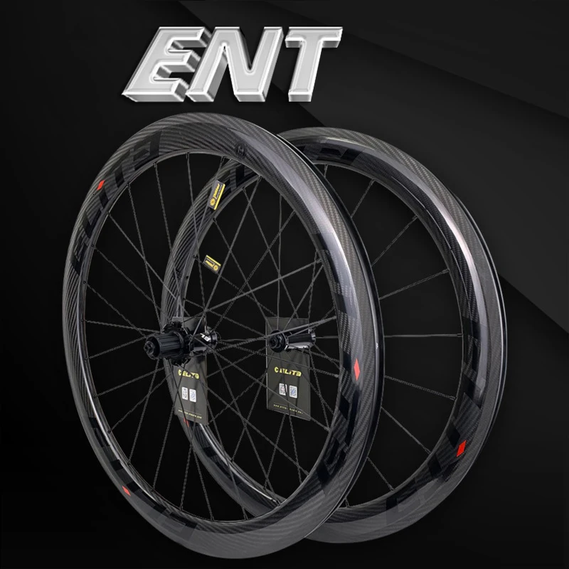 Колеса ELITEWHEELS 700c шоссейные велосипедные Углеродные колеса 3k Twill UCI качественные Углеродные обода бескамерные готовые Sapim безопасный замок нипппель гоночный руль - изображение
