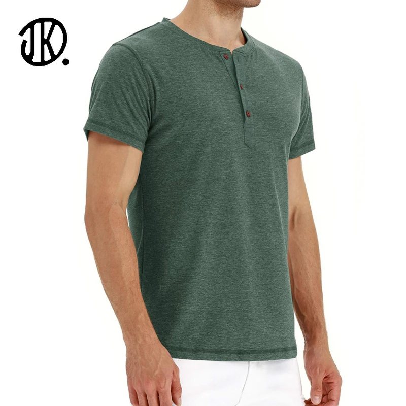 

Summer Short-sleeves Button Round Neck T-shirt 2021 New Men Slim T Shirt Fashion Pure Color Tops Casual Man Tee S-2XL For Office