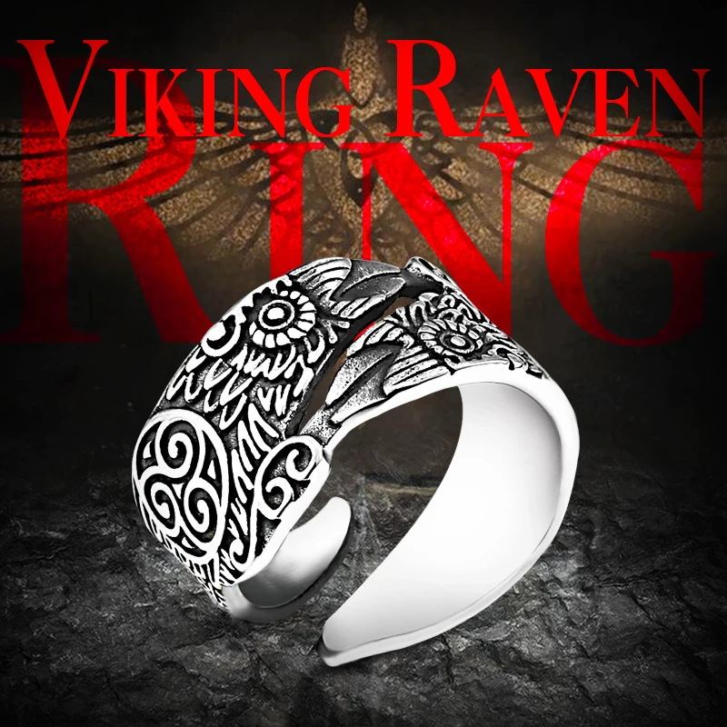 Мужское регулируемое кольцо из нержавеющей стали стальное с викингом молот